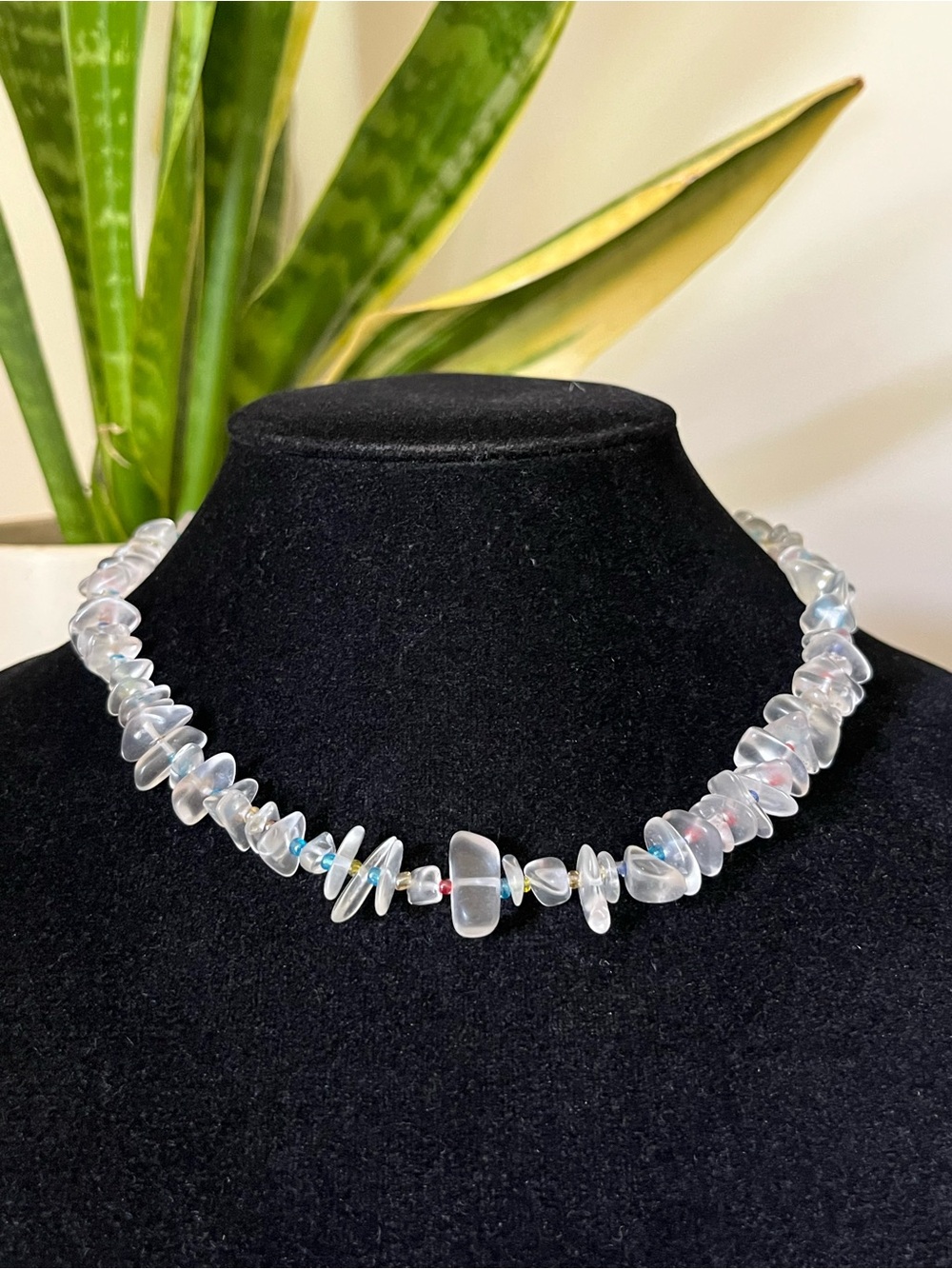Chunky Glass Rainbow Beaded Necklace 
16”